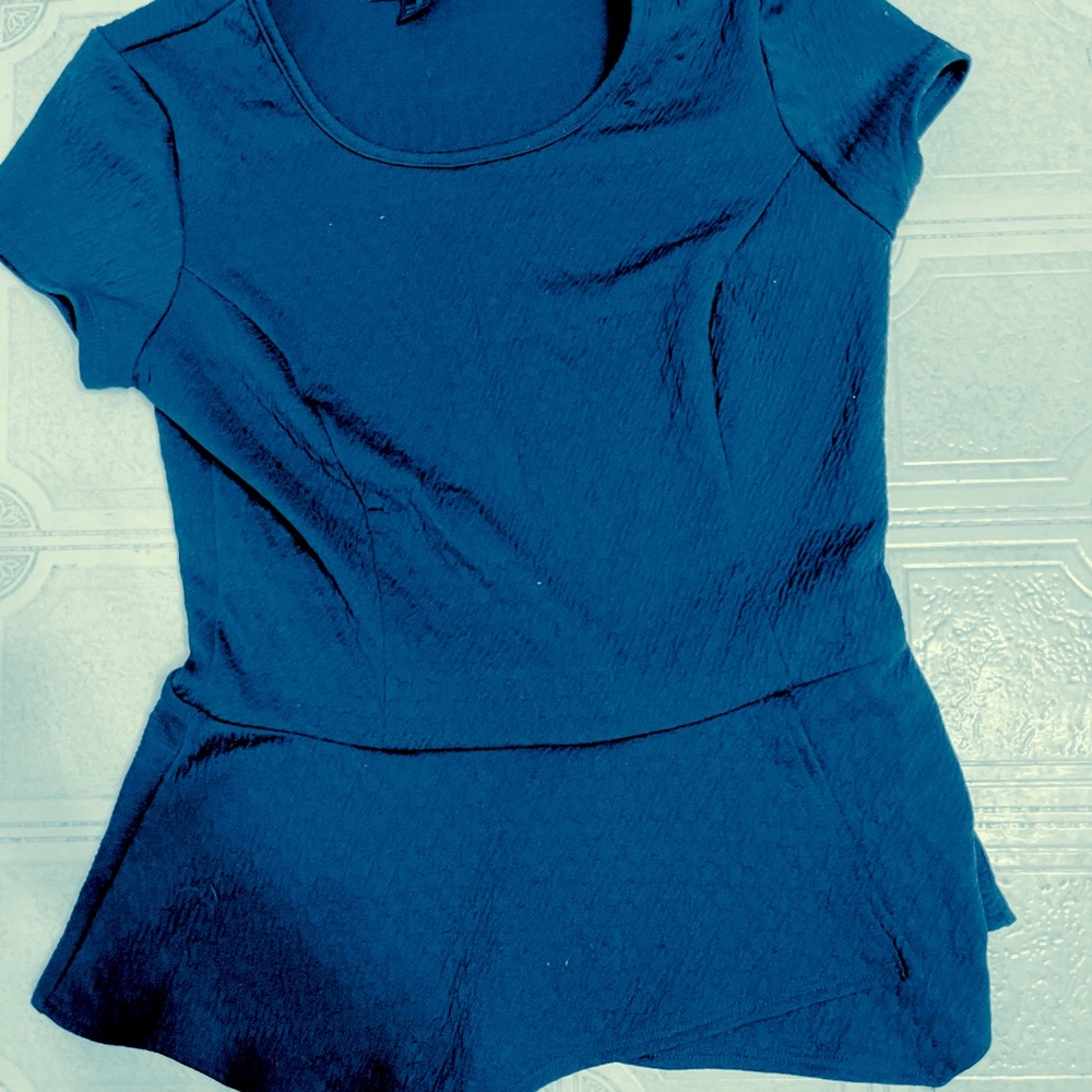 Navy Blue Short Sleeved Peplum Top for Women